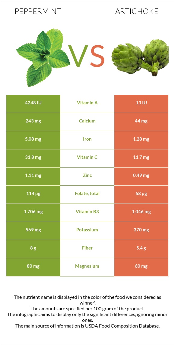 Peppermint vs Artichoke infographic