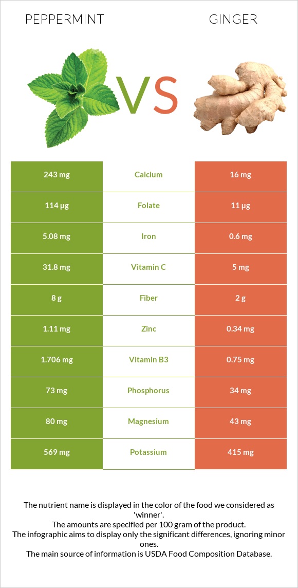 Անանուխ vs Կոճապղպեղ infographic