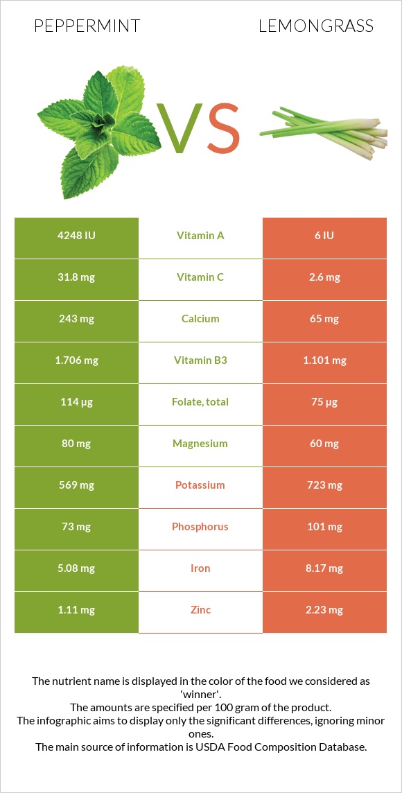 Անանուխ vs Lemongrass infographic