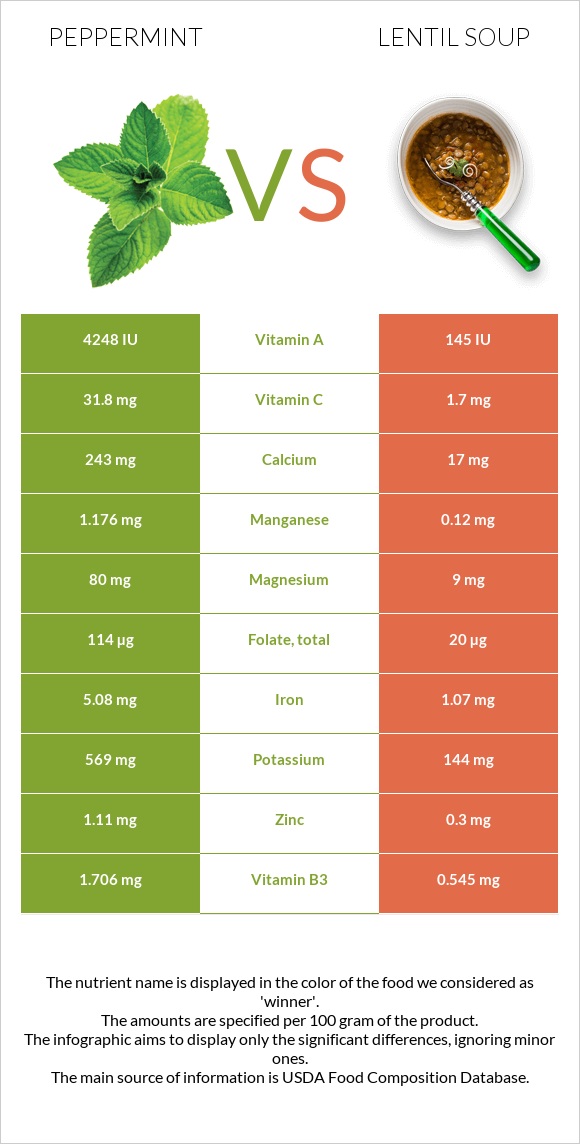 Peppermint vs Lentil soup infographic