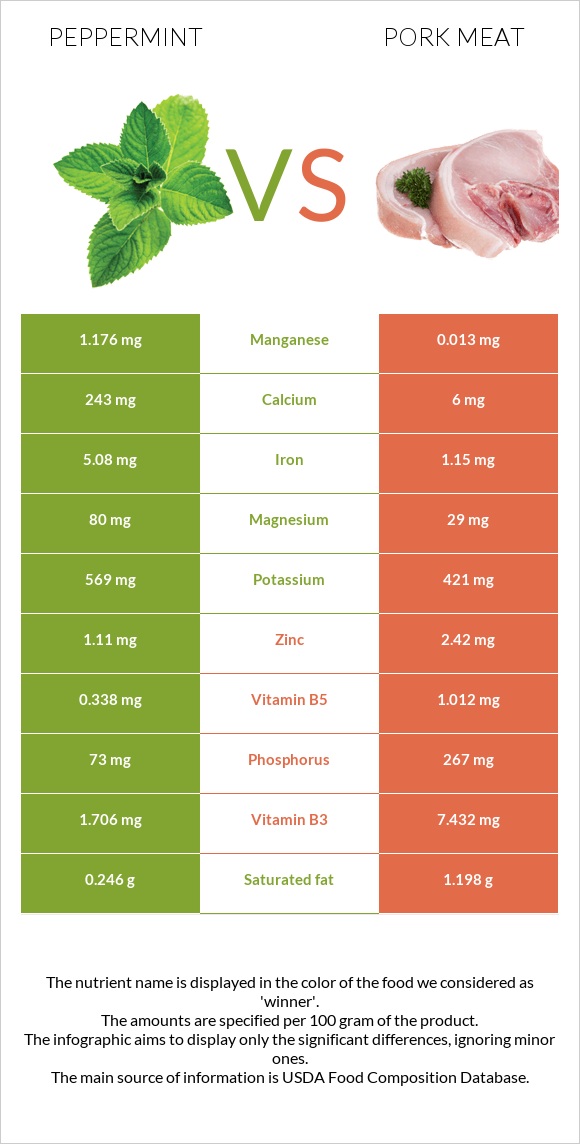 Peppermint vs Pork Meat infographic