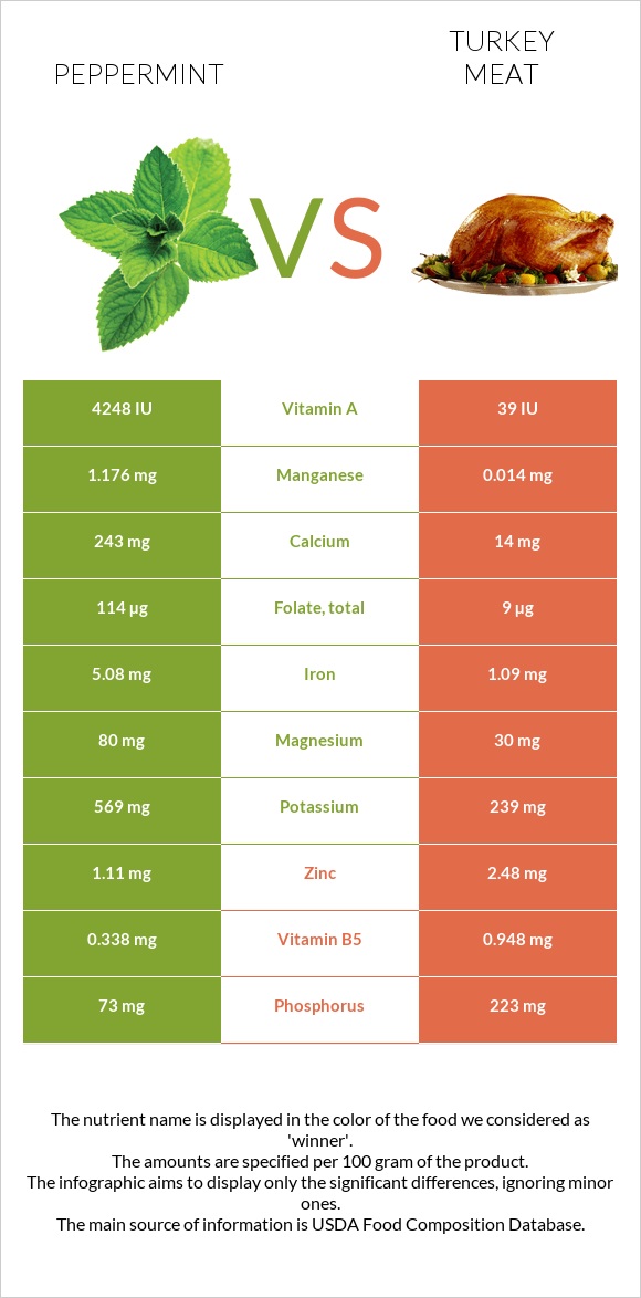 Peppermint vs Turkey meat infographic