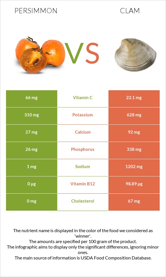 Persimmon vs Clam infographic