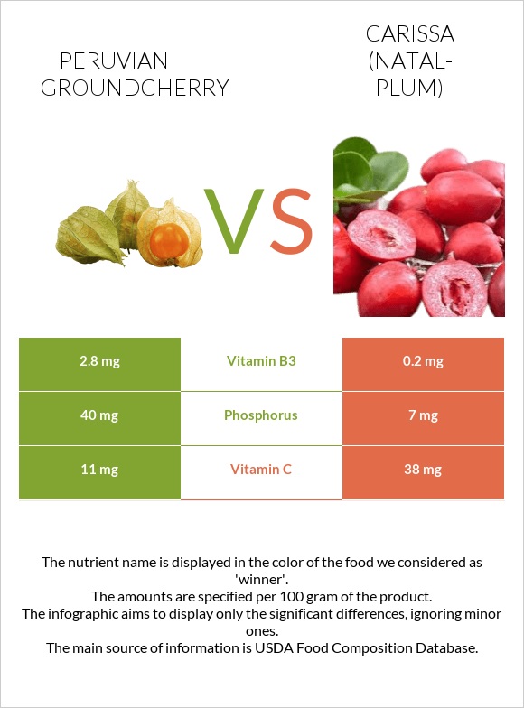 Peruvian groundcherry vs Carissa (natal-plum) infographic