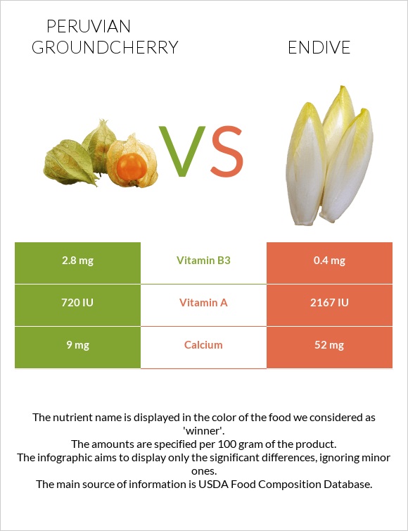 Peruvian groundcherry vs Endive infographic