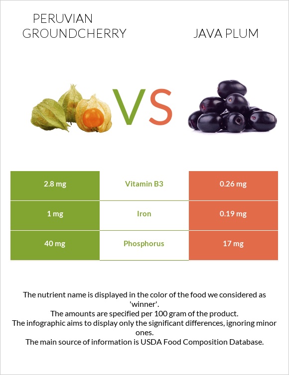 Peruvian groundcherry vs Java plum infographic