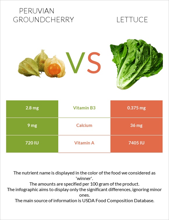 Peruvian groundcherry vs Lettuce infographic