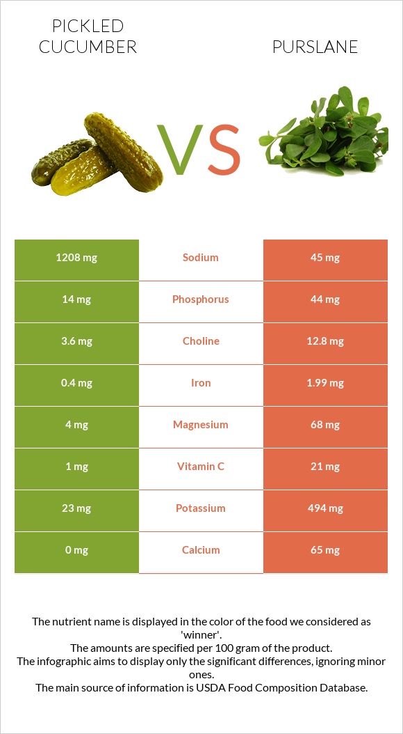 Pickled cucumber vs Purslane infographic