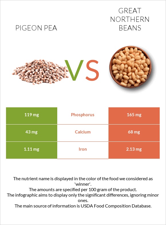 Pigeon pea vs Great northern beans infographic