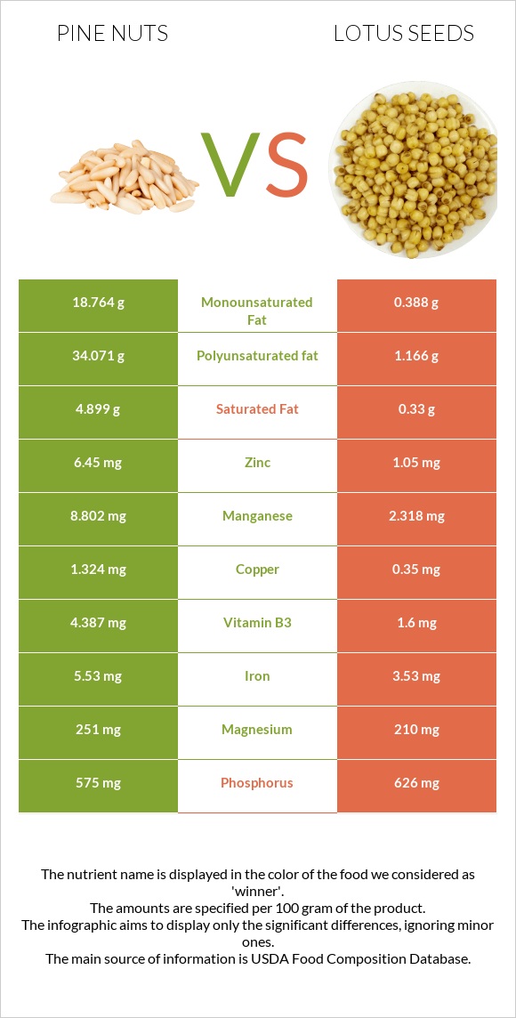 Pine nuts vs Lotus seeds infographic