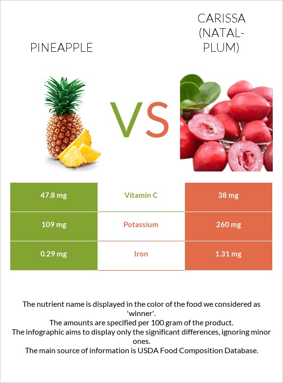 Pineapple vs Carissa (natal-plum) infographic