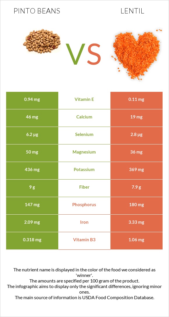 Pinto beans vs Lentil infographic