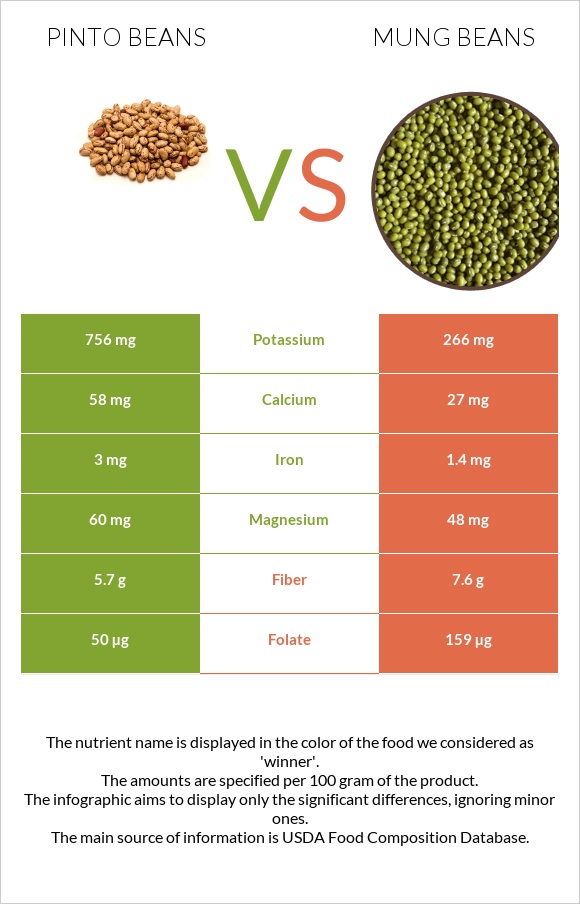 Պինտո լոբի vs Mung beans infographic