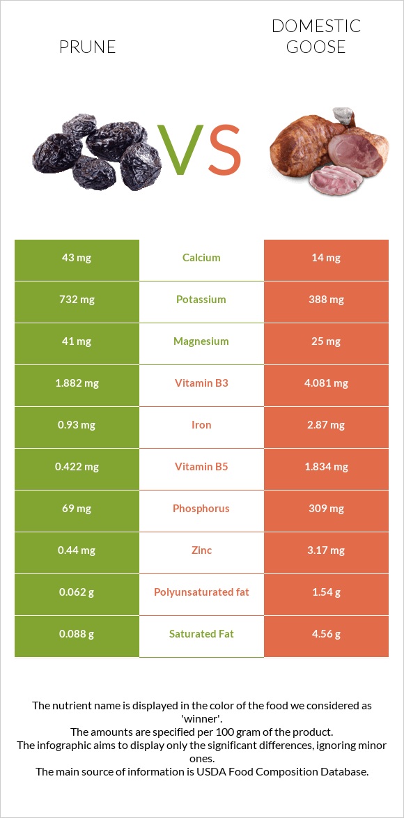 Prunes vs Domestic goose infographic
