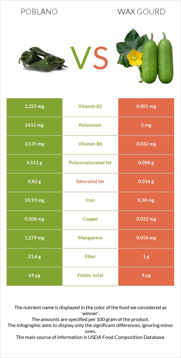 Poblano vs Wax gourd infographic