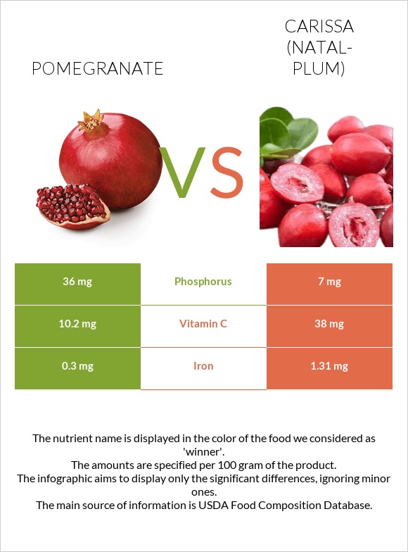 Pomegranate vs Carissa (natal-plum) infographic