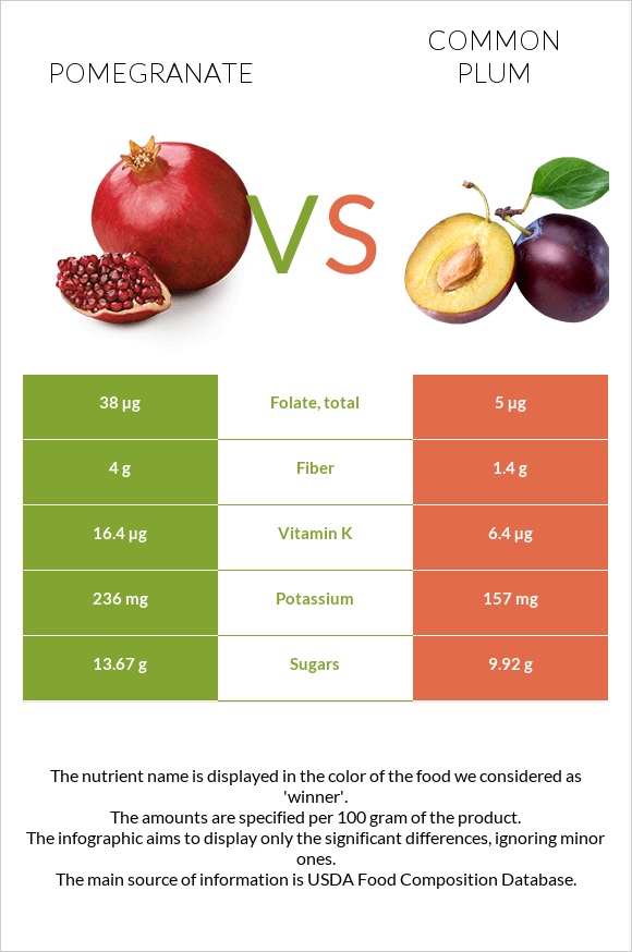 Pomegranate vs Common plum infographic