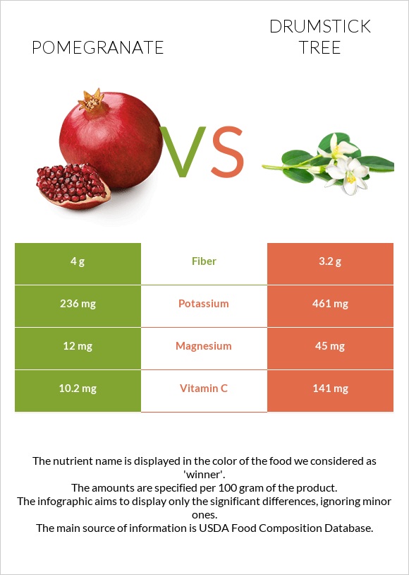 Pomegranate vs Drumstick tree infographic