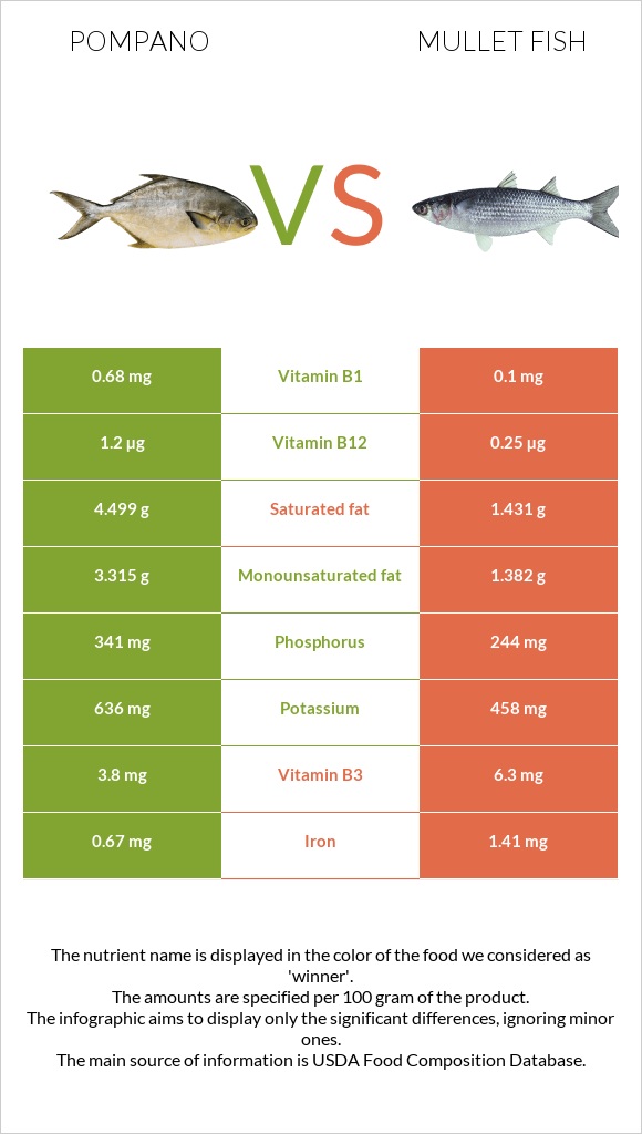 Pompano vs Mullet fish infographic