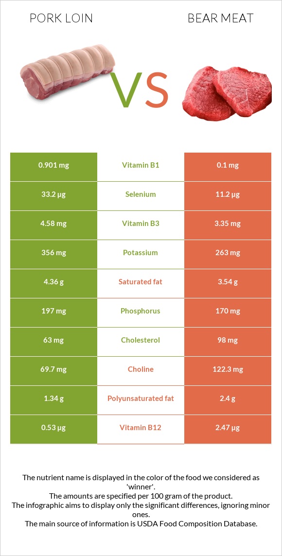 Pork loin vs Bear meat infographic