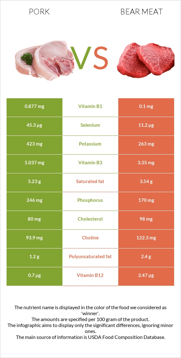 Pork vs Bear meat infographic