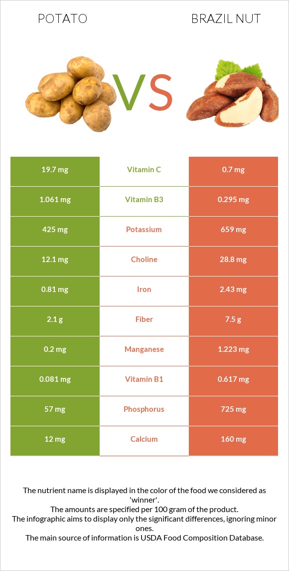 Potato vs Brazil nut infographic