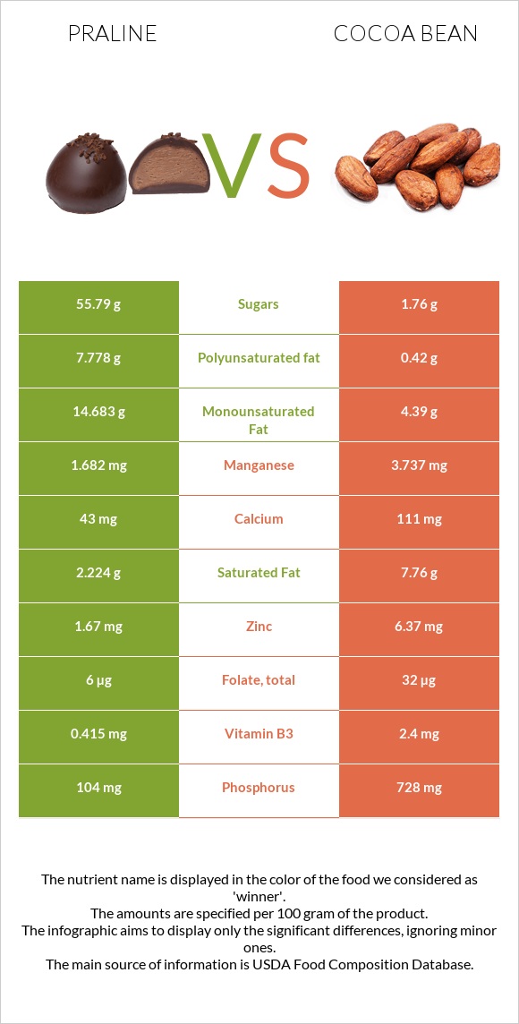Praline vs Cocoa bean infographic