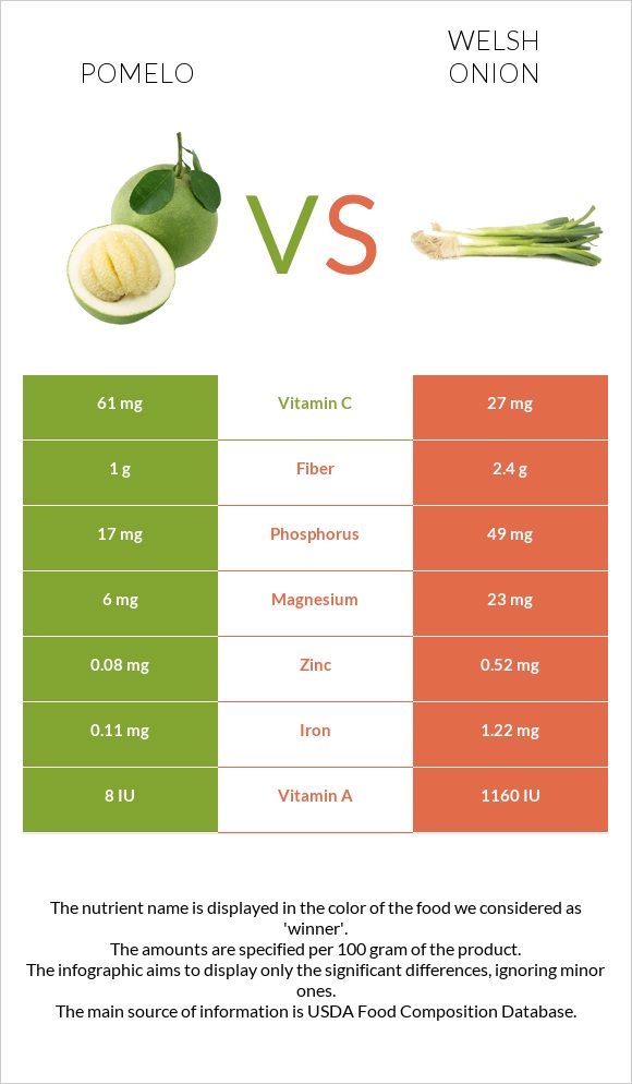 Pomelo vs Welsh onion infographic