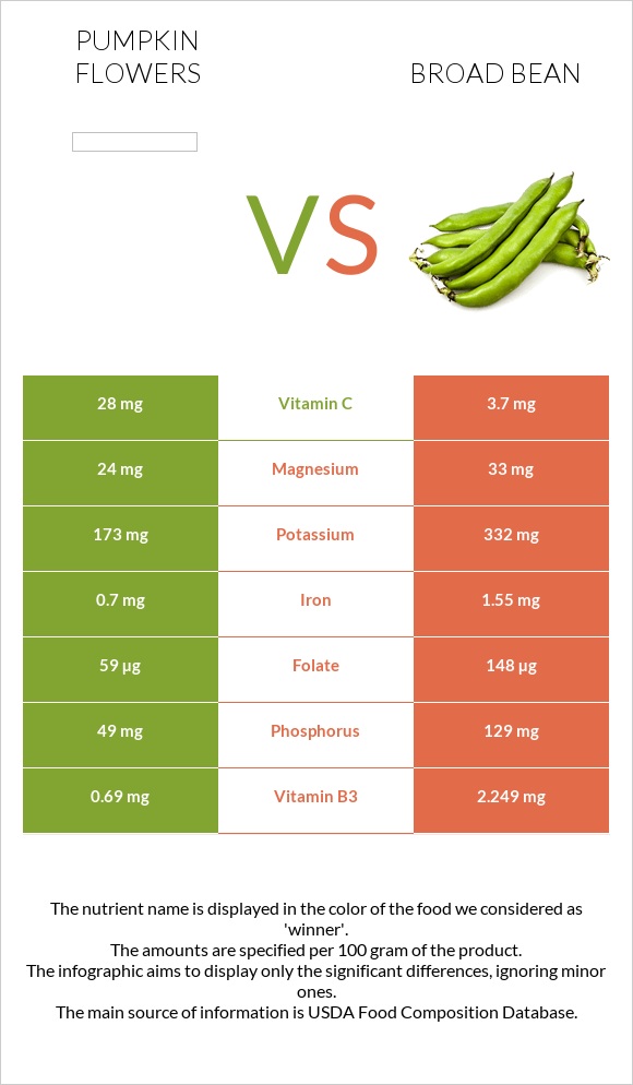Pumpkin flowers vs Broad bean infographic