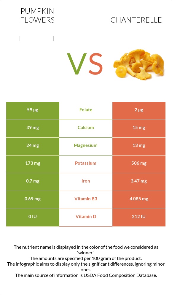 Pumpkin flowers vs Chanterelle infographic