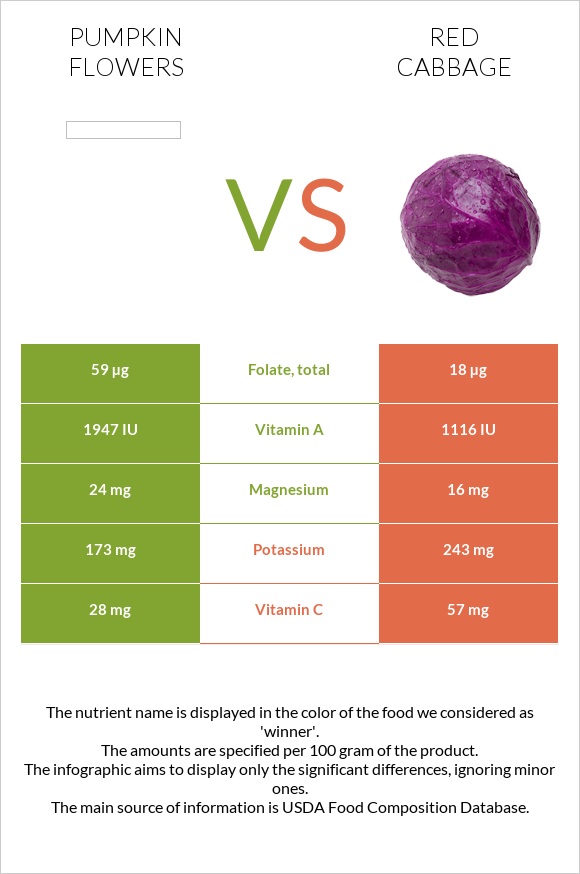 Pumpkin flowers vs Կարմիր կաղամբ infographic