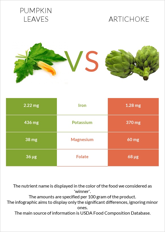 Pumpkin leaves vs Artichoke infographic