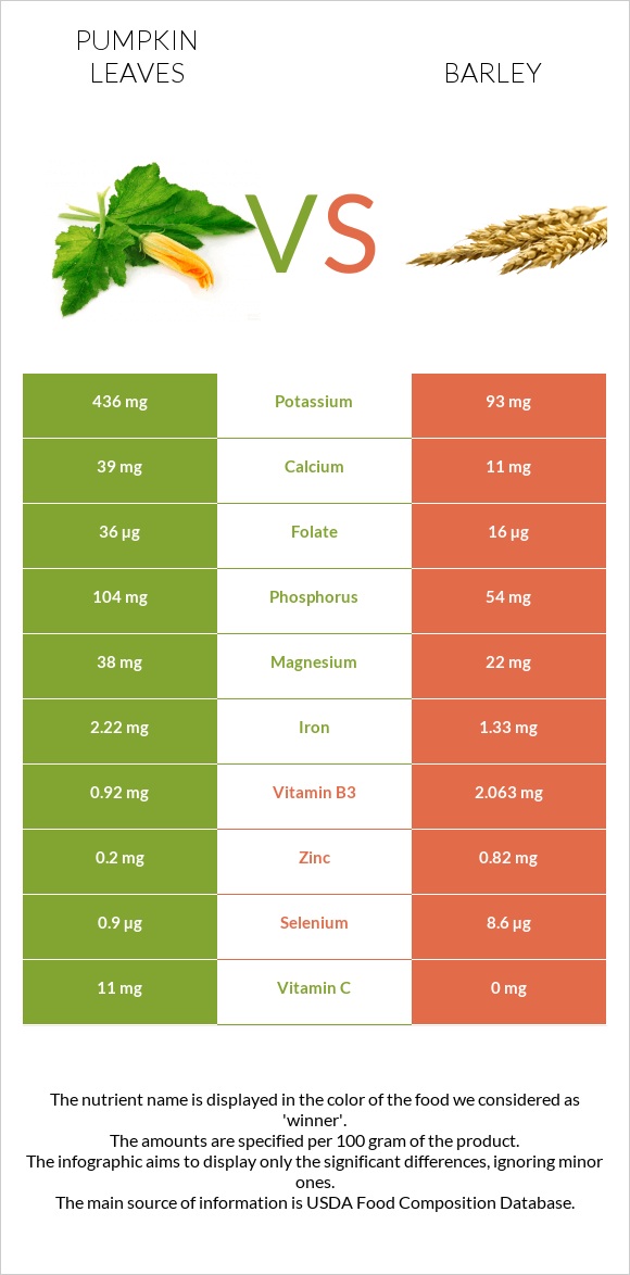 Pumpkin leaves vs Գարի infographic