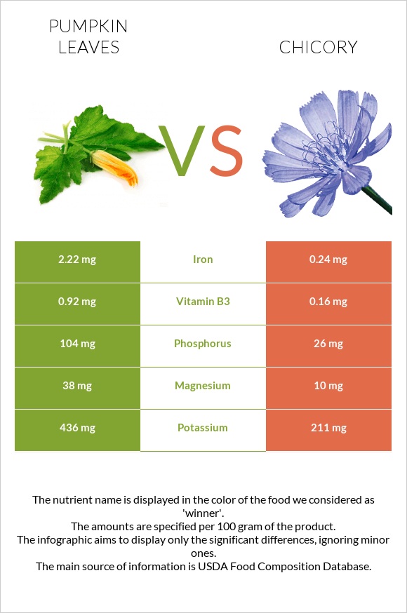 Pumpkin leaves vs Chicory infographic