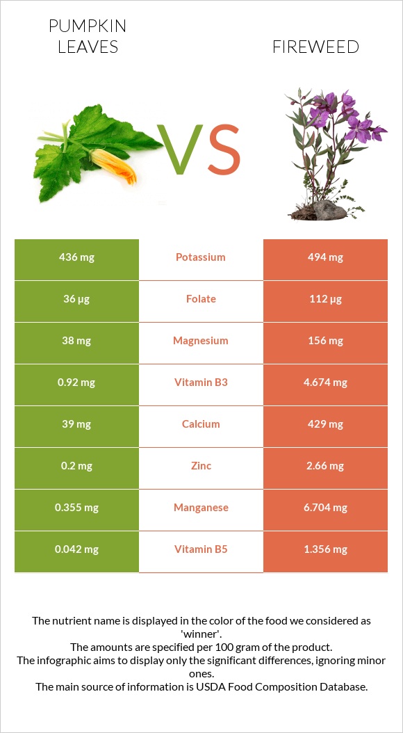 Pumpkin leaves vs Fireweed infographic