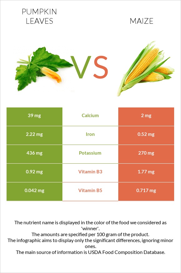 Pumpkin leaves vs Եգիպտացորեն infographic
