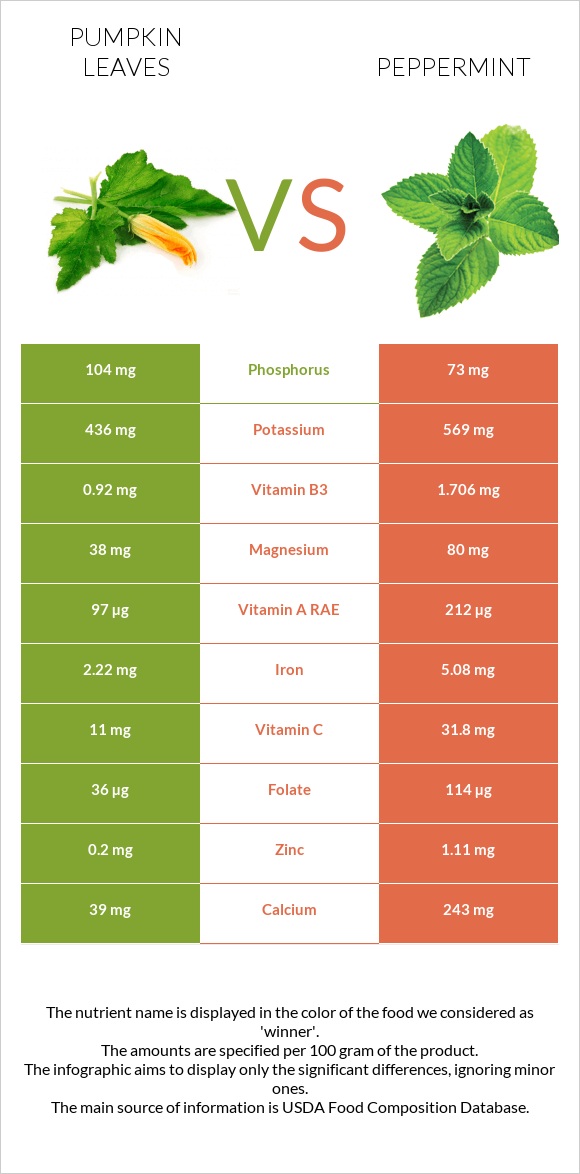 Pumpkin leaves vs Peppermint infographic