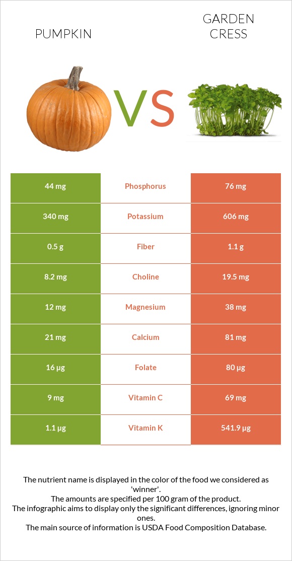 Pumpkin vs Garden cress infographic