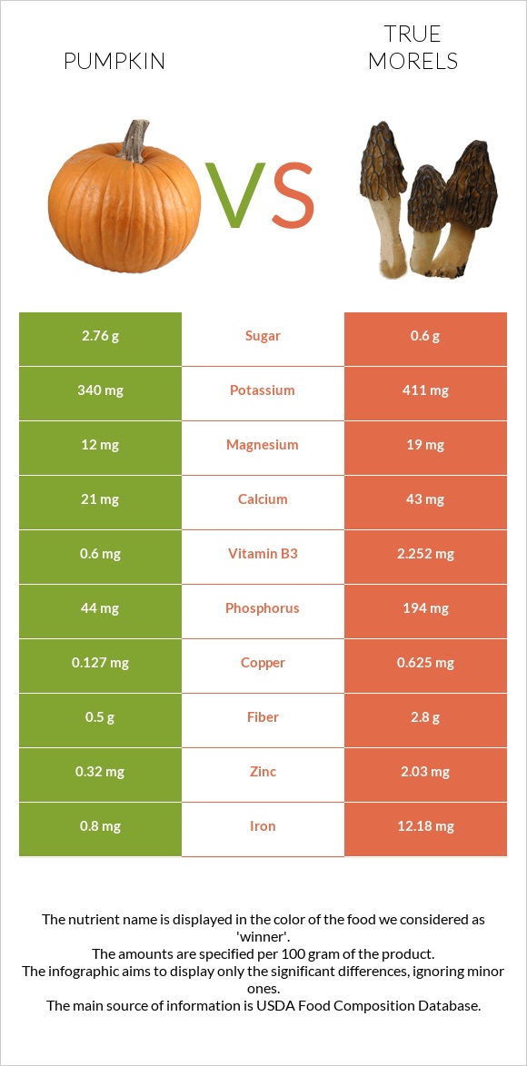 Pumpkin vs True morels infographic
