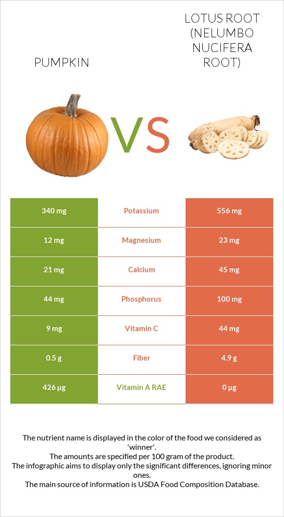Pumpkin vs Lotus root infographic