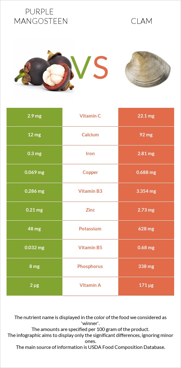Purple mangosteen vs Clam infographic