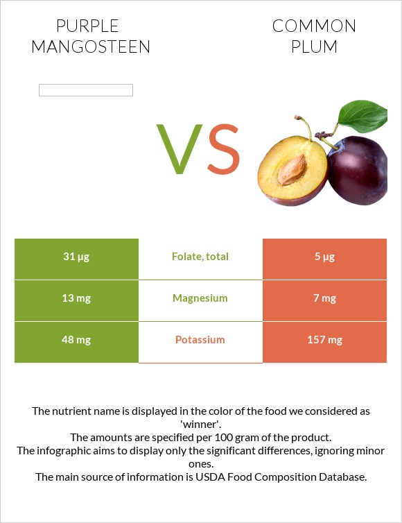 Purple mangosteen vs Common plum infographic