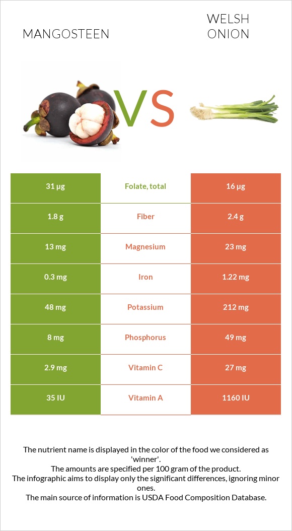 Mangosteen vs Welsh onion infographic
