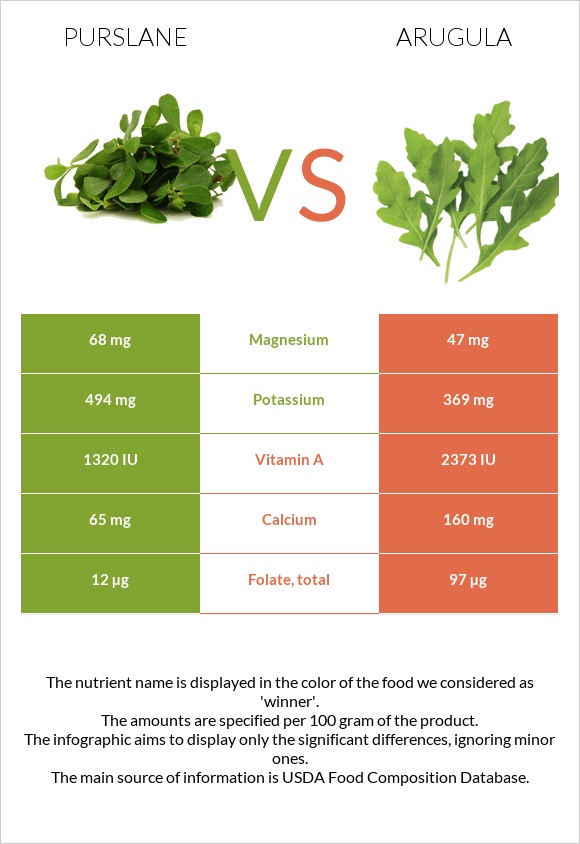 Purslane vs Ռուկոլա infographic