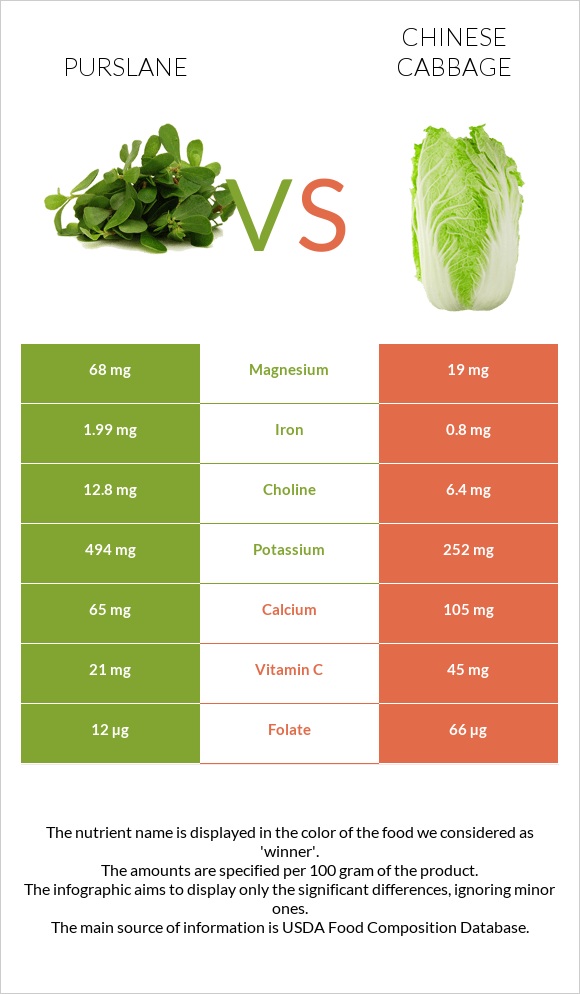 Purslane vs Chinese cabbage infographic