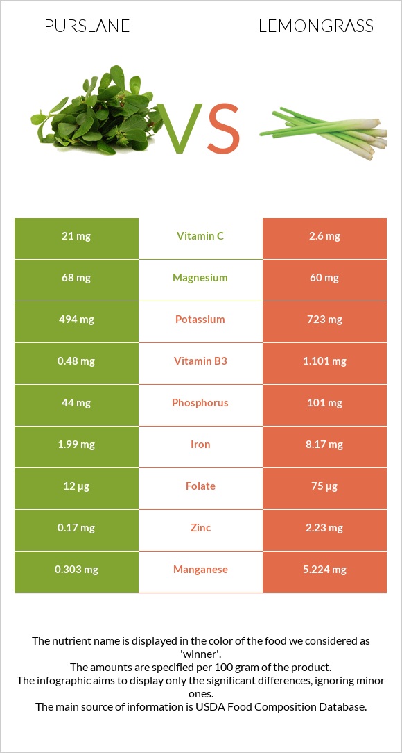 Purslane vs Lemongrass infographic