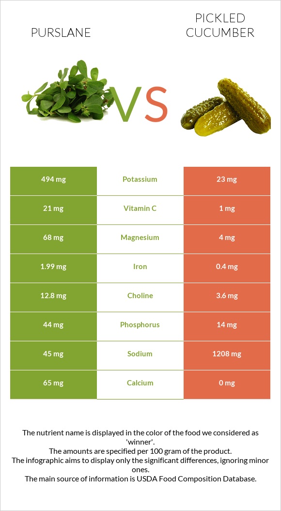 Purslane vs Pickled cucumber infographic