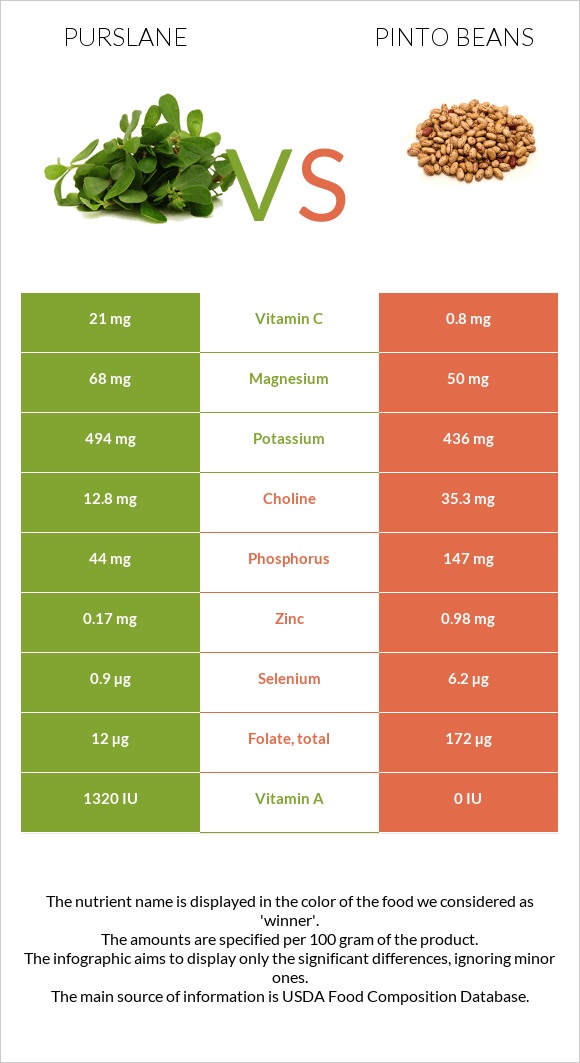 Purslane vs. Pinto beans — InDepth Nutrition Comparison
