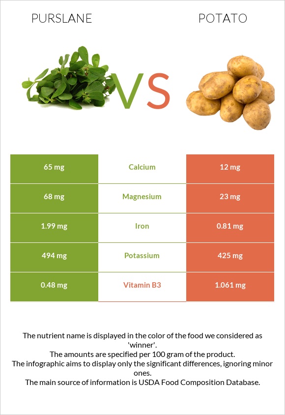 Purslane vs Potato infographic