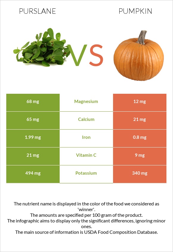 Purslane vs Pumpkin infographic
